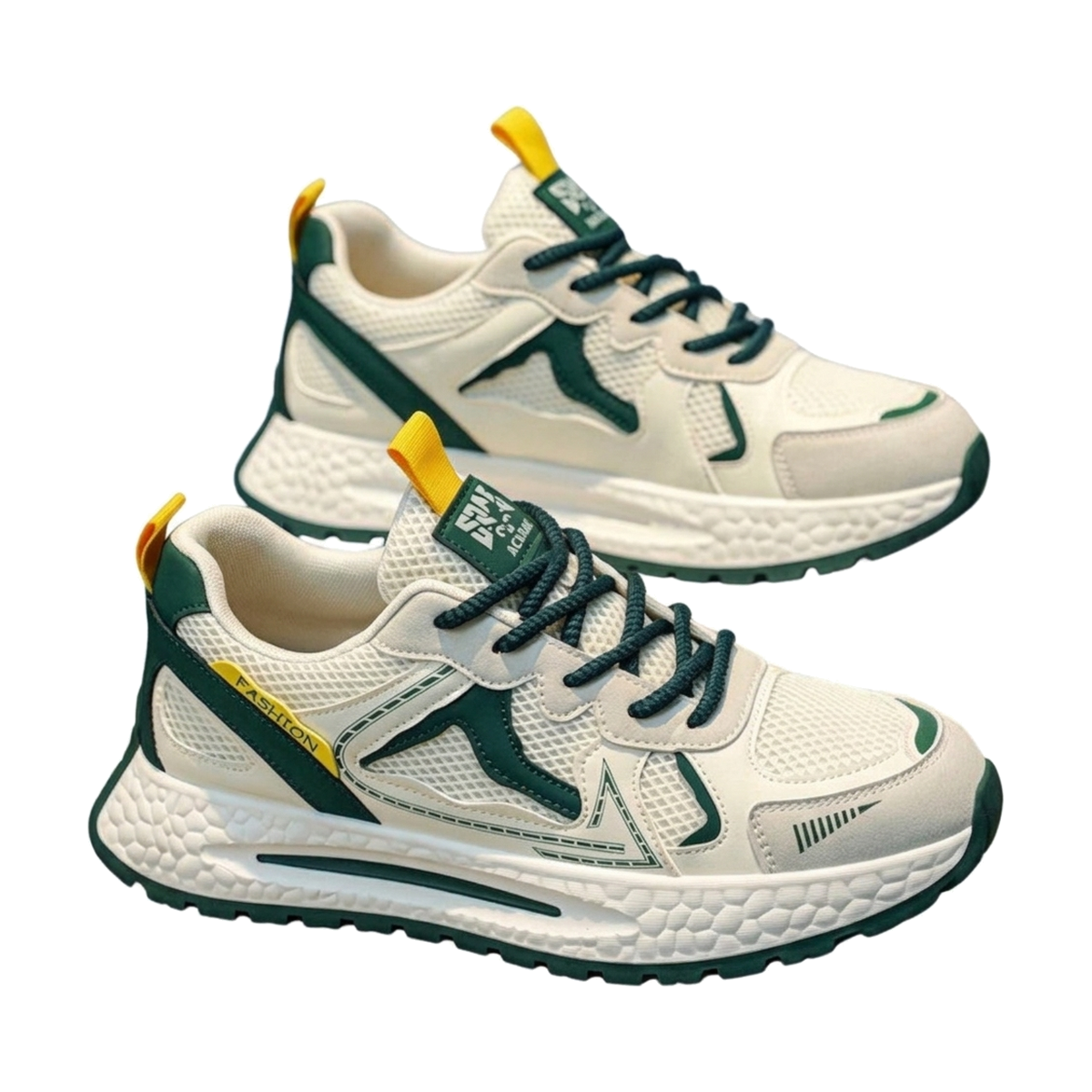 Men's White, Silver and Cream Mesh Platform Running Sneakers