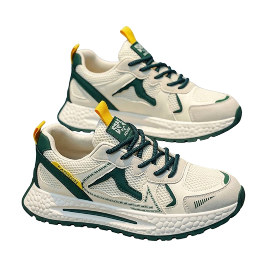 Men's White, Silver and Cream Mesh Platform Running Sneakers