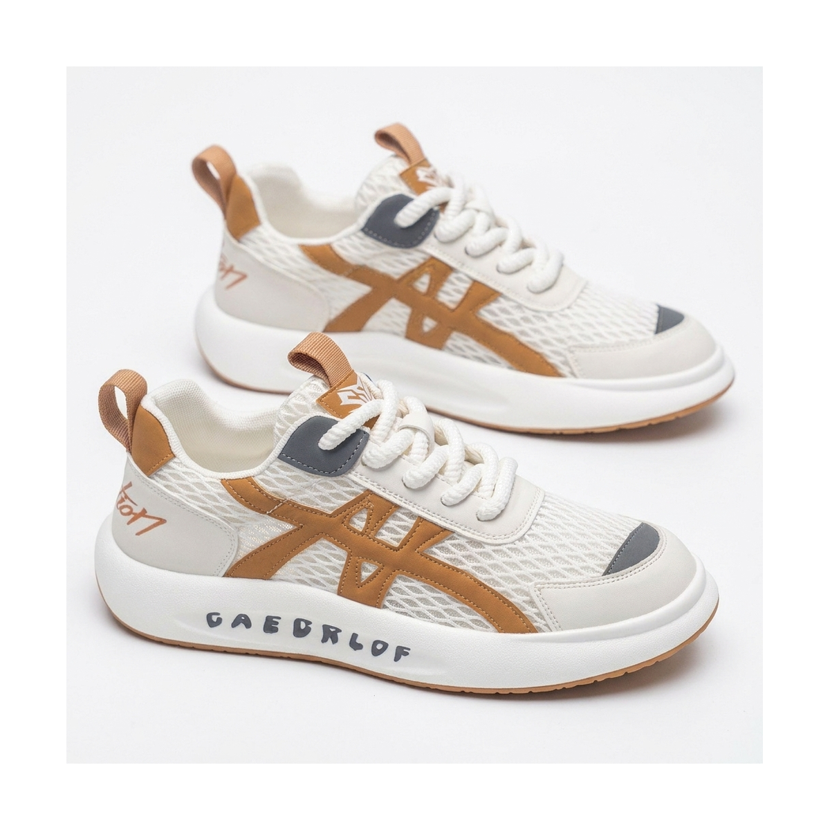 Men's White, Silver and Cream Mesh Platform Running Sneakers