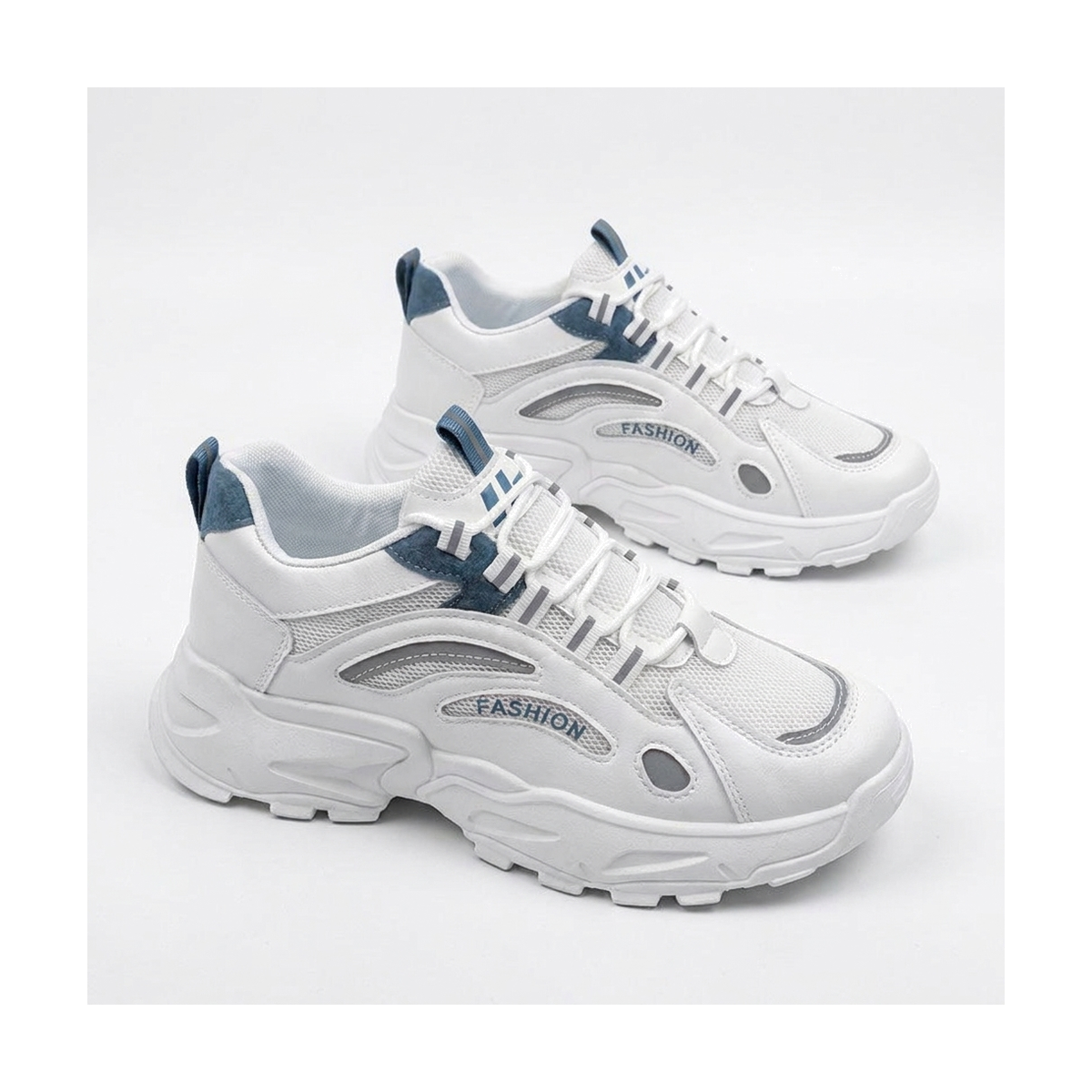 Men's White, Silver and Cream Mesh Platform Running Sneakers