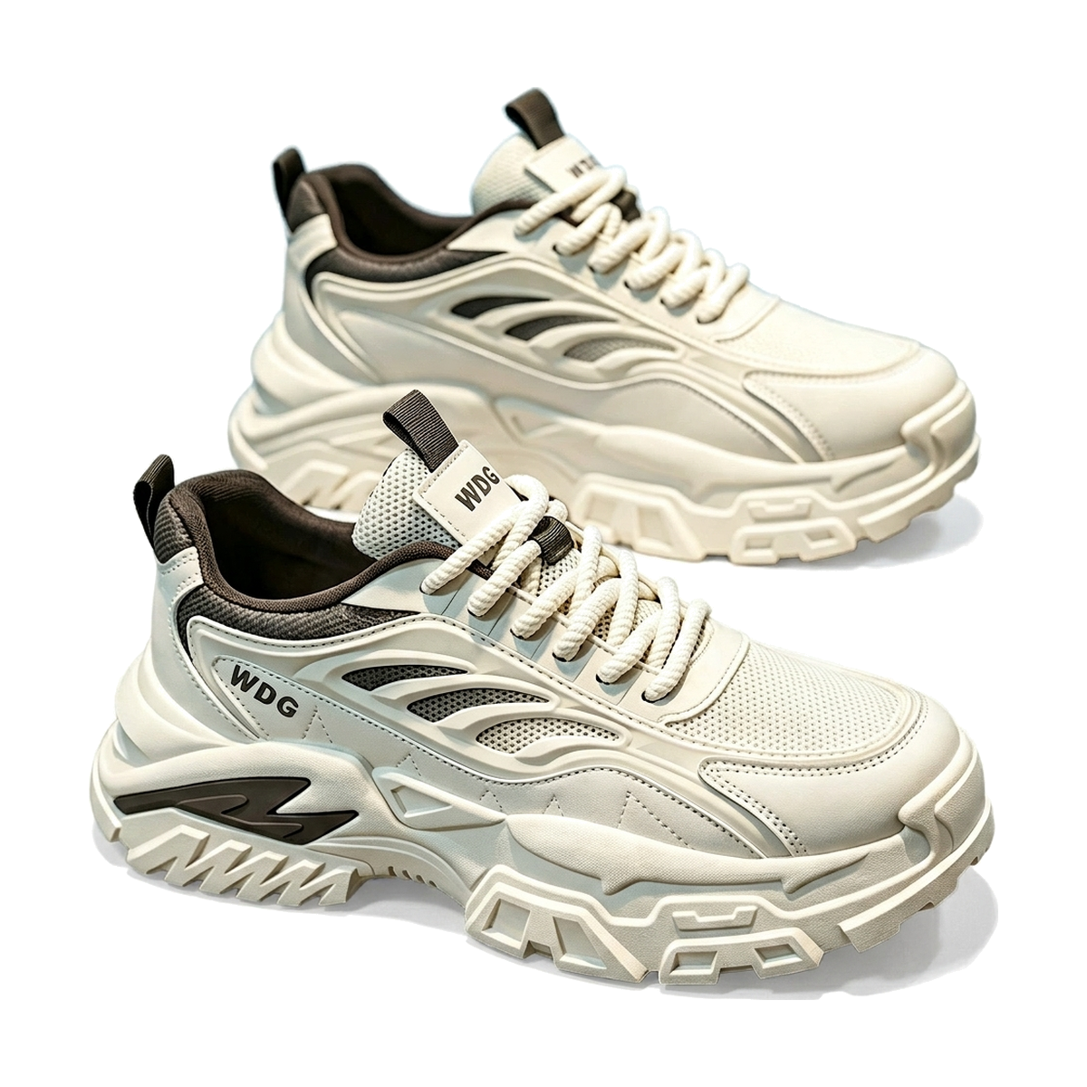 Men's White, Silver and Cream Mesh Platform Running Sneakers